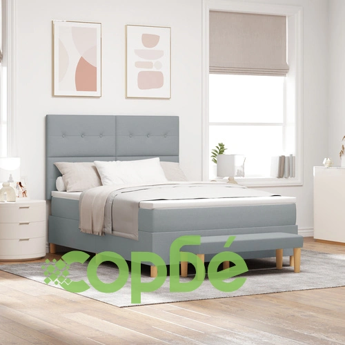 Легло с матрак и пейка от текстил, светлосиво, 140x200 см ➤ топ цена ➤ sorbe.bg