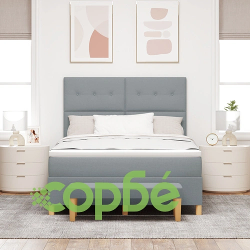 Легло с матрак и пейка от текстил, светлосиво, 140x200 см ➤ топ цена ➤ sorbe.bg