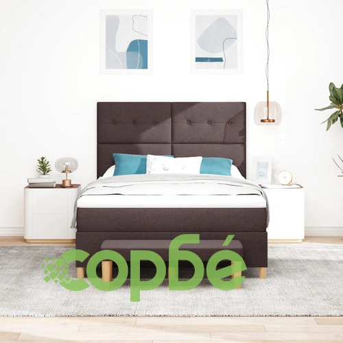 Кутия за съхранение с матрак и пейка 140x200 см - Тъмно кафяв, Текстил ➤ топ цена ➤ sorbe.bg