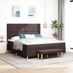 Легло с пружини, матрак и пейка 180x200 см - Тъмен кафяв, Текстил