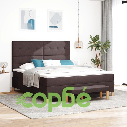 Легло с пружини, матрак и пейка 180x200 см - Тъмен кафяв, Текстил ➤ топ цена ➤ sorbe.bg