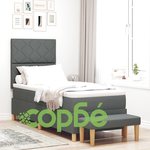 Кутия с пружини с матрак и пейка 80x200 см - Тъмно сив текстил ➤ топ цена ➤ sorbe.bg