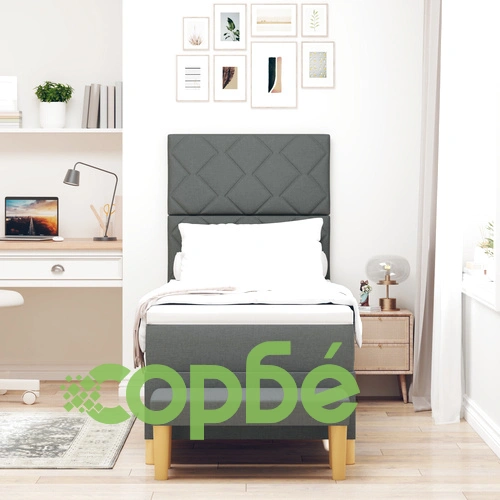 Кутия с пружини с матрак и пейка 80x200 см - Тъмно сив текстил ➤ топ цена ➤ sorbe.bg
