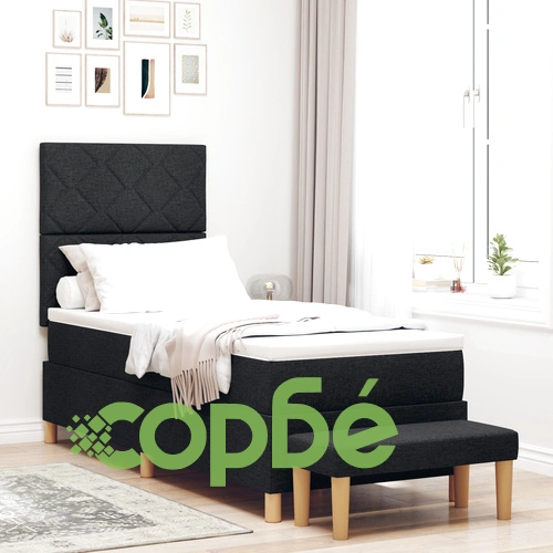 Черно легло с матрак и пейка 80x200 см от дърво и текстил ➤ топ цена ➤ sorbe.bg