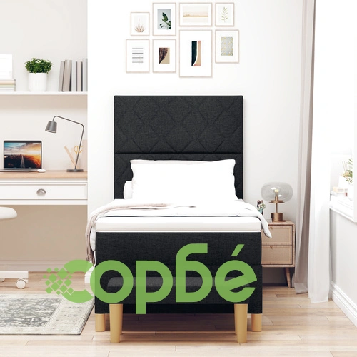 Кутийно легло с матрак и пейка от текстил в черен цвят 90x190 см ➤ топ цена ➤ sorbe.bg