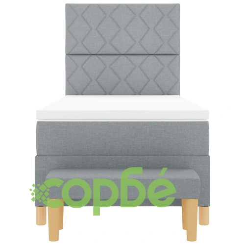 Легло с кутия пружини, матрак и пейка, 90x200 см, светлосива тъкан ➤ топ цена ➤ sorbe.bg