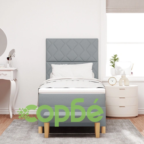 Легло с кутия пружини, матрак и пейка, 90x200 см, светлосива тъкан ➤ топ цена ➤ sorbe.bg