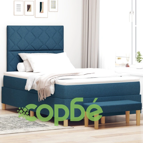 Кутия с пружини с матрак и пейка, синя, 120x190 см, текстилна тапицерия ➤ топ цена ➤ sorbe.bg