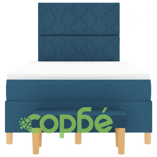 Кутия с пружини с матрак и пейка, синя, 120x190 см, текстилна тапицерия ➤ топ цена ➤ sorbe.bg