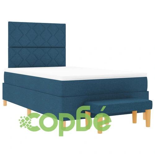 Кутия с пружини с матрак и пейка, синя, 120x190 см, текстилна тапицерия ➤ топ цена ➤ sorbe.bg