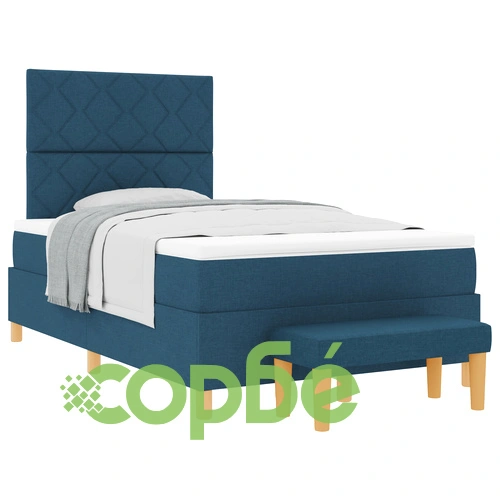 Кутия с пружини с матрак и пейка, синя, 120x190 см, текстилна тапицерия ➤ топ цена ➤ sorbe.bg