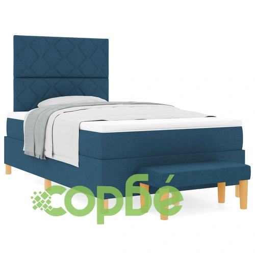 Кутия с пружини с матрак и пейка, синя, 120x190 см, текстилна тапицерия ➤ топ цена ➤ sorbe.bg