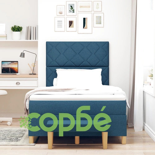 Кутия с пружини с матрак и пейка, синя, 120x190 см, текстилна тапицерия ➤ топ цена ➤ sorbe.bg