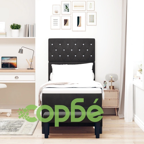 Легло с пружина, матрак и пейка от черно кадифе 80x200 см ➤ топ цена ➤ sorbe.bg