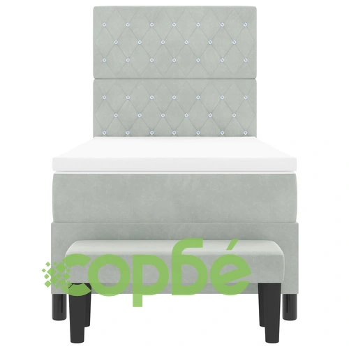Легло Box Spring с матрак и пейка 90x200 см, светлосиво кадифе ➤ топ цена ➤ sorbe.bg