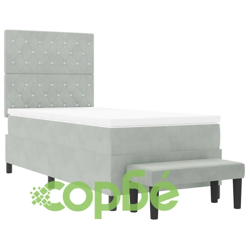 Легло Box Spring с матрак и пейка 90x200 см, светлосиво кадифе ➤ топ цена ➤ sorbe.bg