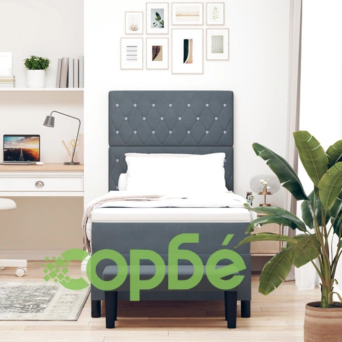 Легло с кутия 90x200 см от тъмносиво кадифе с матрак и пейка ➤ топ цена ➤ sorbe.bg