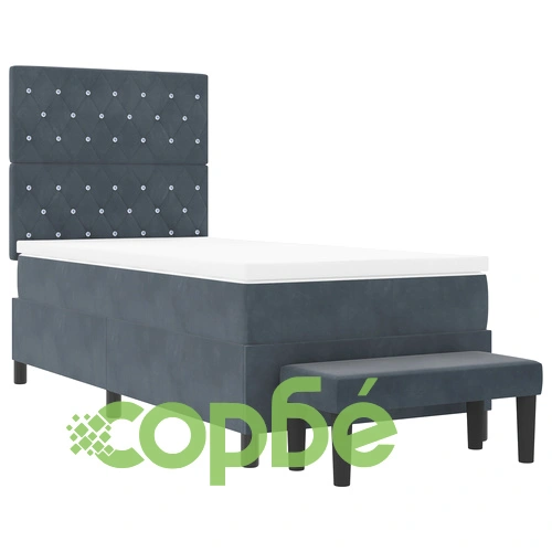 Легло с кутия 90x200 см от тъмносиво кадифе с матрак и пейка ➤ топ цена ➤ sorbe.bg