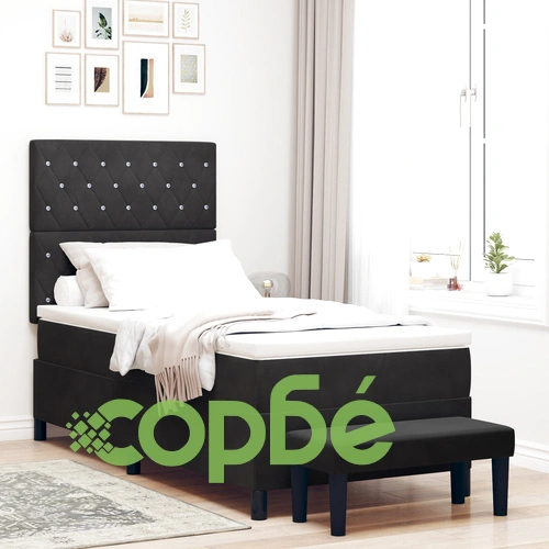 Легло с пружини с матрак и пейка от черно кадифе 100x200 см ➤ топ цена ➤ sorbe.bg