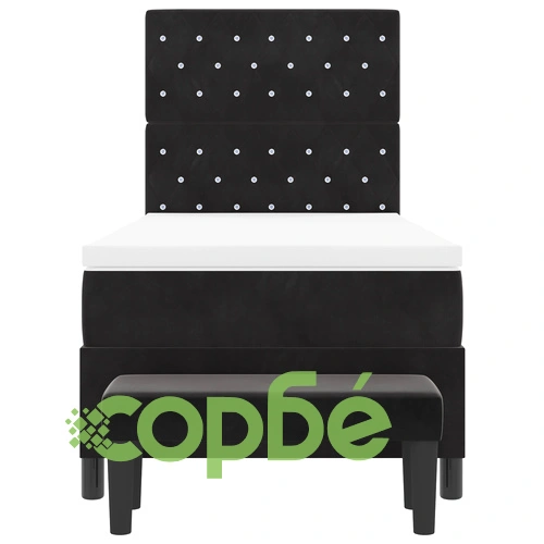 Легло с пружини с матрак и пейка от черно кадифе 100x200 см ➤ топ цена ➤ sorbe.bg