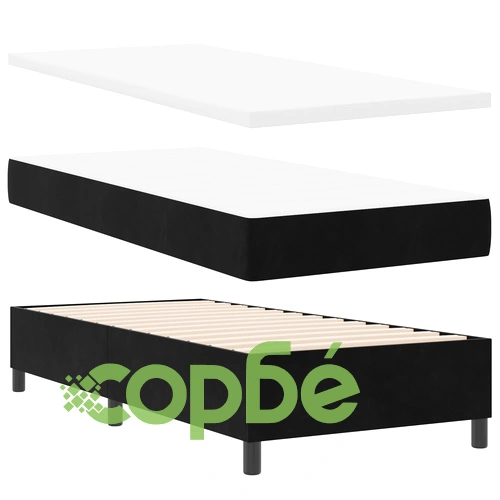 Легло с пружини с матрак и пейка от черно кадифе 100x200 см ➤ топ цена ➤ sorbe.bg