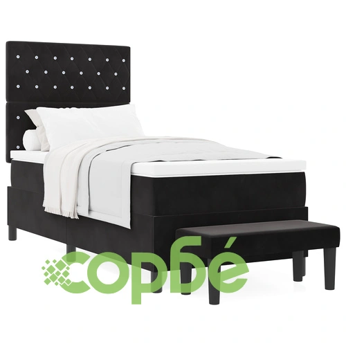 Легло с пружини с матрак и пейка от черно кадифе 100x200 см ➤ топ цена ➤ sorbe.bg