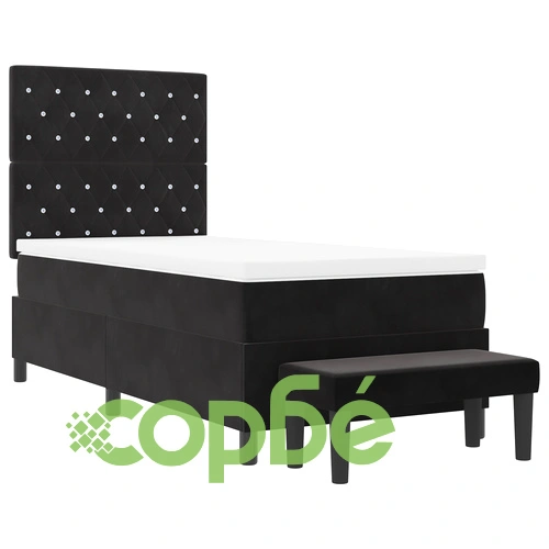 Легло с пружини с матрак и пейка от черно кадифе 100x200 см ➤ топ цена ➤ sorbe.bg