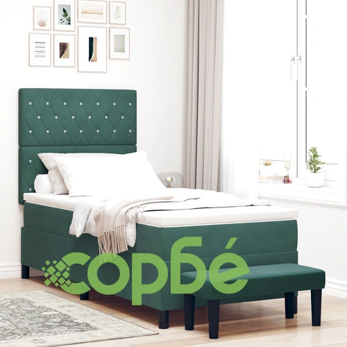 Луксозно легло с матрак и пейка от тъмнозелено кадифе 100x200 см ➤ топ цена ➤ sorbe.bg