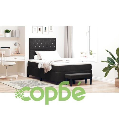 Легло с пружини с матрак и пейка от черно кадифе 120x200 см ➤ топ цена ➤ sorbe.bg
