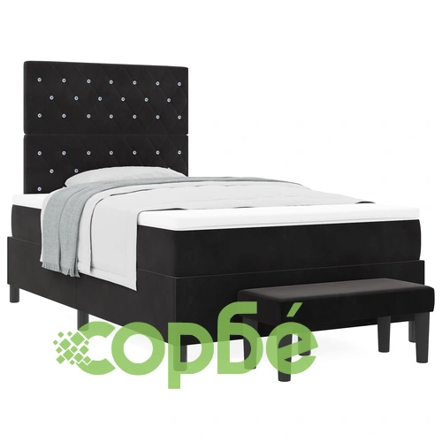 Легло с пружини с матрак и пейка от черно кадифе 120x200 см ➤ топ цена ➤ sorbe.bg