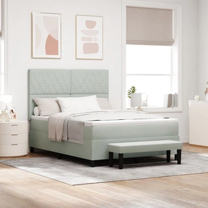 Кадифено легло с пружина 140x190 см с матрак и пейка, светлосиво