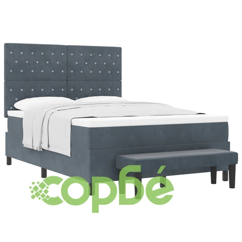 Легло с кутия 140x190 см с матрак и пейка от тъмносив велур ➤ топ цена ➤ sorbe.bg