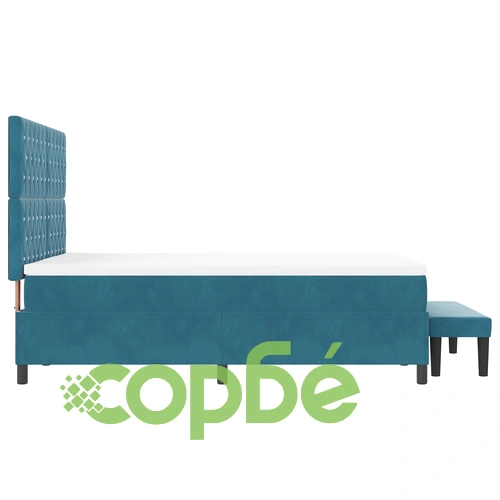 Луксозно легло с кутия пружина, матрак и пейка 140x190 см - тъмносиньо кадифе ➤ топ цена ➤ sorbe.bg