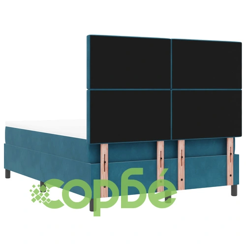 Луксозно легло с кутия пружина, матрак и пейка 140x190 см - тъмносиньо кадифе ➤ топ цена ➤ sorbe.bg