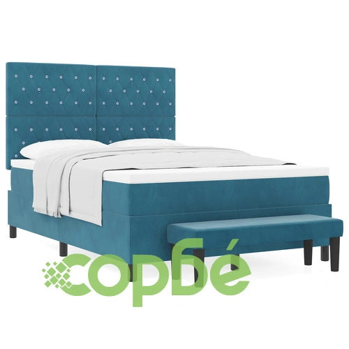 Луксозно легло с кутия пружина, матрак и пейка 140x190 см - тъмносиньо кадифе ➤ топ цена ➤ sorbe.bg