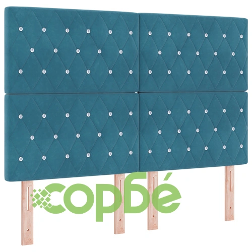 Луксозно легло с кутия пружина, матрак и пейка 140x190 см - тъмносиньо кадифе ➤ топ цена ➤ sorbe.bg