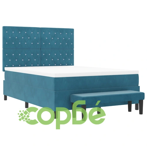 Луксозно легло с кутия пружина, матрак и пейка 140x190 см - тъмносиньо кадифе ➤ топ цена ➤ sorbe.bg