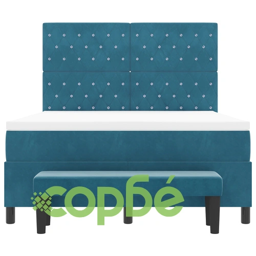 Луксозно легло с кутия пружина, матрак и пейка 140x190 см - тъмносиньо кадифе ➤ топ цена ➤ sorbe.bg