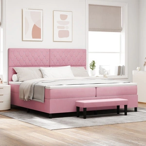Легло с кутия с матрак и пейка 200x200 см розов велур