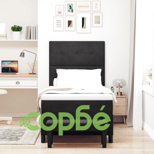 Легло с пружини, матрак и пейка от черно кадифе 80x200 см ➤ топ цена ➤ sorbe.bg