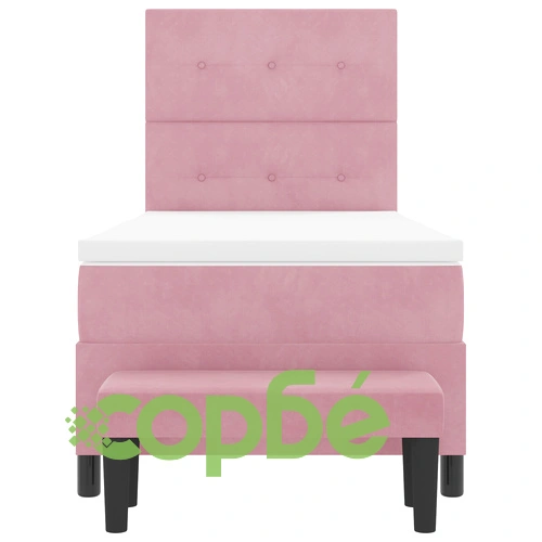 Квадратно пружинно легло с матрак и пейка от розов велур 90x190 см ➤ топ цена ➤ sorbe.bg
