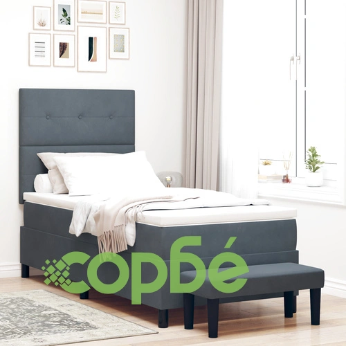 Легло с пружини, матрак и пейка от тъмносиво кадифе 100x200 см ➤ топ цена ➤ sorbe.bg