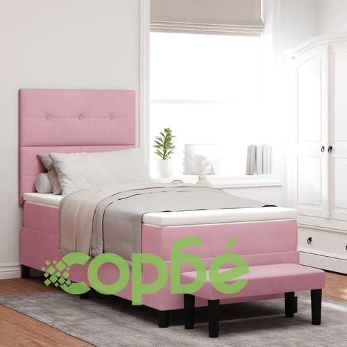 Легло с пружинен матрак и пейка от розово кадифе 100x200 см ➤ топ цена ➤ sorbe.bg