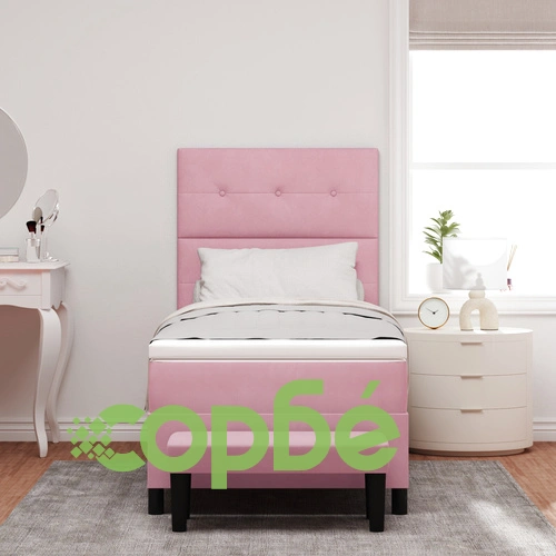 Легло с пружинен матрак и пейка от розово кадифе 100x200 см ➤ топ цена ➤ sorbe.bg