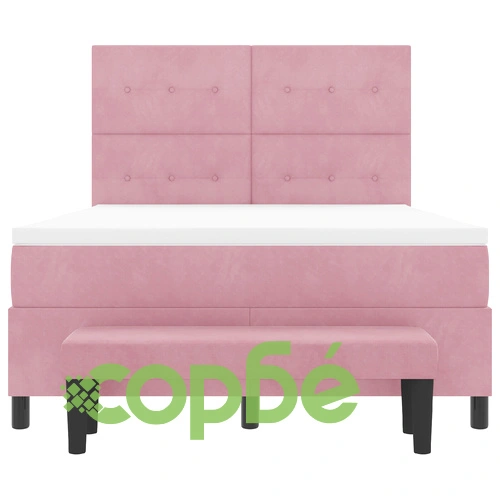 Луксозно легло с кутия пружини, матрак и пейка от розово кадифе 140x190 см ➤ топ цена ➤ sorbe.bg