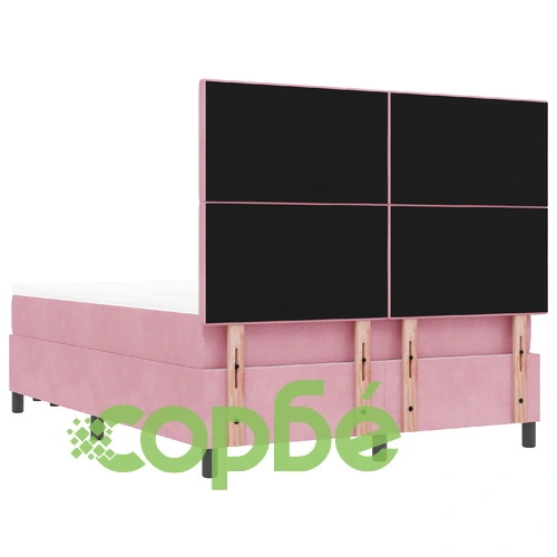 Луксозно легло с кутия пружини, матрак и пейка от розово кадифе 140x190 см ➤ топ цена ➤ sorbe.bg