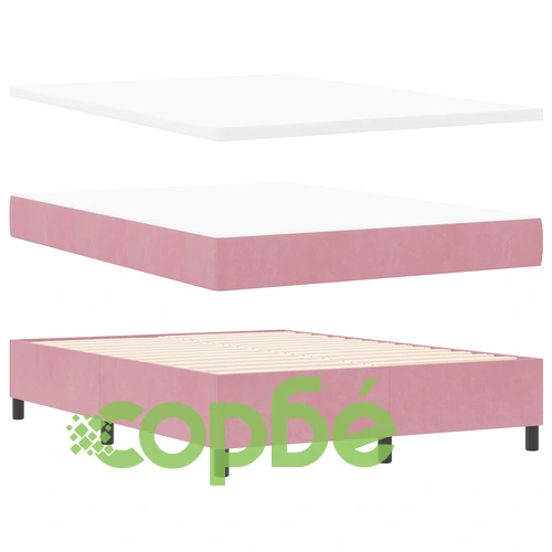 Луксозно легло с кутия пружини, матрак и пейка от розово кадифе 140x190 см ➤ топ цена ➤ sorbe.bg