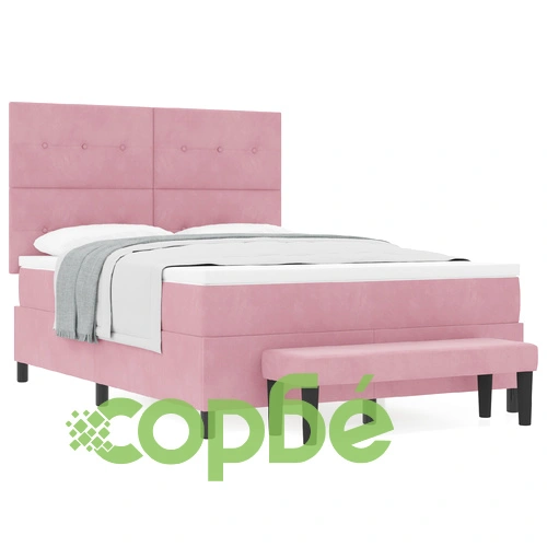 Луксозно легло с кутия пружини, матрак и пейка от розово кадифе 140x190 см ➤ топ цена ➤ sorbe.bg