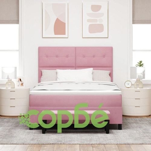 Луксозно легло с кутия пружини, матрак и пейка от розово кадифе 140x190 см ➤ топ цена ➤ sorbe.bg