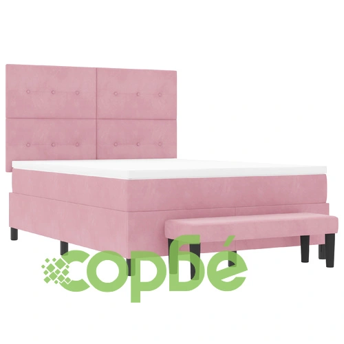 Луксозно легло с кутия пружини, матрак и пейка от розово кадифе 140x190 см ➤ топ цена ➤ sorbe.bg